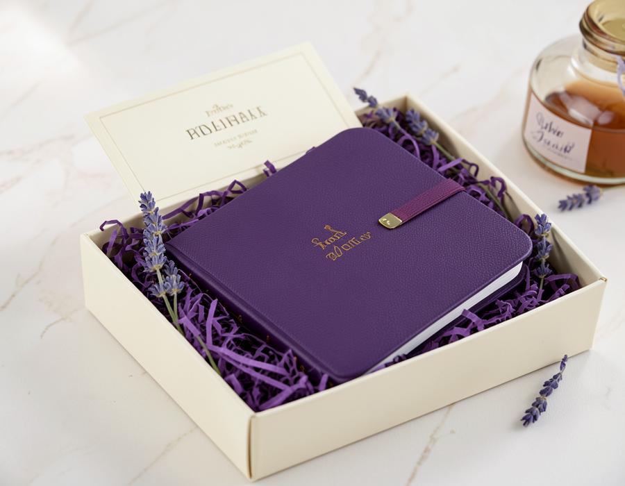 Purple notebook gift box with lavender